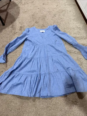 Pomander Place kenzo chambray Light Blue Tiered Long-Sleeve Dress size S EUC thumbnail 3