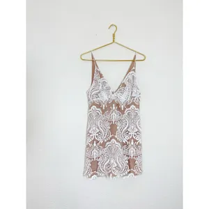 Free People Lace Night Shimmers Mini Dress Size 4 White Sequin Ivory Bridal thumbnail 4