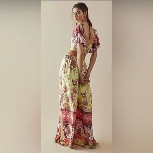 FREE PEOPLE Womens Medium‎ Green Bali Citrus Skies Jumpsuit Floral Cut Out New thumbnail 2
