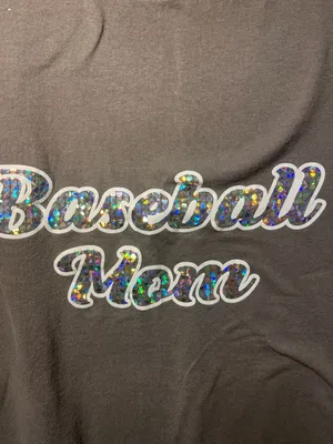 Gildan Heavy Cotton Gray Baseball Mom Holographic Lettering T-Shirt thumbnail 4