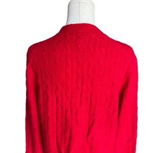 J. Crew - Red Extra Soft Preppy Cardigan Cable Knit Sweater Sz M thumbnail 6