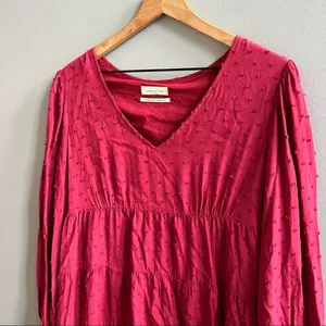 Urban Outfitters Red Wine Long Sleeve Tiered Textured Babydoll Dress Size Medium thumbnail 5