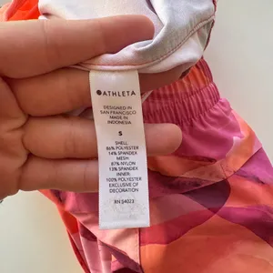 Athleta Printed Mesh Racer Run Short‎ 4" Pink Orange Abstract Leaf Size S thumbnail 6
