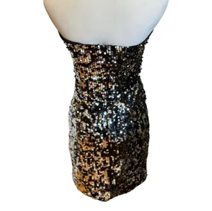 Black Silver Sequin Dress Strapless Bodycon Mini Party NYE Sexy Disco S thumbnail 4