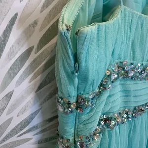 Morgan & Co‎ Turquoise Green Strapless Formal Prom Dress Juniors Sz 1/2 Sequin thumbnail 6