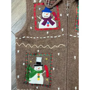 Hampshire Studio Snowman Sweater Vest Large Brown Christmas Holiday Knit thumbnail 3