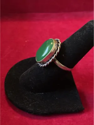 Silver Green Onyx Statement Ring Boho Rope Trim Sz 7.5 thumbnail 3