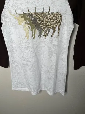 Ariat Womens Small White Brown Raglan Longhorn Western Burnout Graphic T-Shirt thumbnail 2