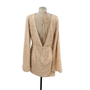 Michael Costello‎ x Revolve Valerie Dress Mini Long Sleeve Sequin Ivory Medium thumbnail 8