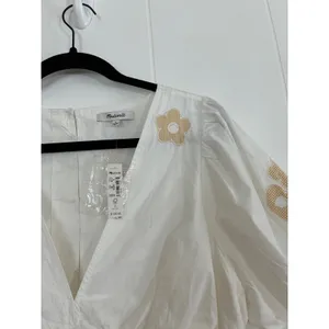 NWT Madewell Annamari White Puff Sleeve‎ Gingham Flower Embroidered Mini Dress S thumbnail 6