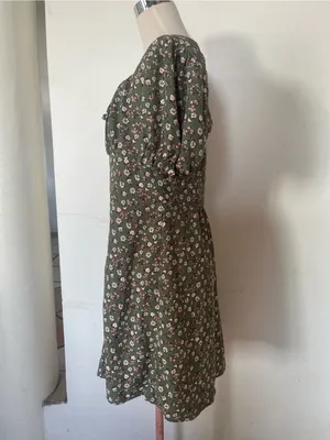 Altar'd State Olive Green Floral Square Neck Mini Dress thumbnail 2