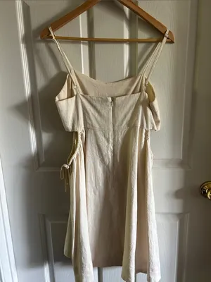 1.State Womens Linen Cut Out Tie Detail Scoop Neck‎ Mini Dress in Oatmeal Sz Med thumbnail 7