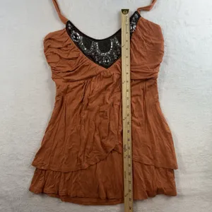 Vtg Y2K M Medium Babydoll Halter Top‎ Embellished Bling 90s Club Party Orange thumbnail 7
