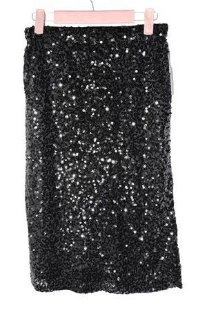NWT Black Sequin Midi Skirt Elastic‎ Waist Pencil Skirt Size M thumbnail 1
