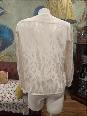 Vintage 80s 90s Axiom Cream Jacquard Pleated Blouse 8P thumbnail 6