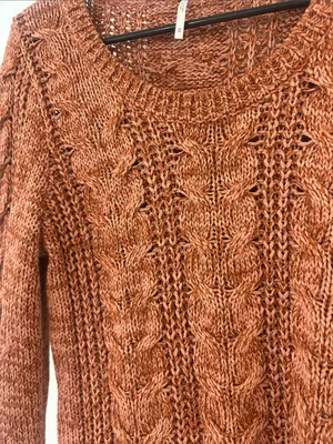 EUC Free People Medium Cable Knit Cotton Acrylic Sweater Burnt Orange thumbnail 3
