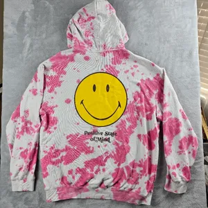 H&M Smiley Collaboration Positive Pullover Hoodie Women's Size Large Tye Dye thumbnail 15