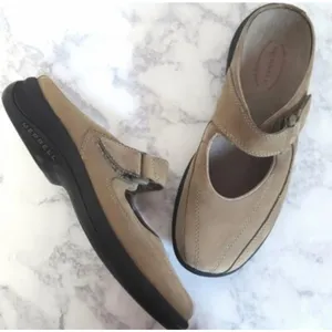 Merrell Topo Clutch Sand Mary Jane Mules Tan Nubuck Leather Clogs Womens 8 thumbnail 1