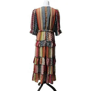 Ciebon Madelyn Puff Sleeve Tiered Maxi Dress M Pockets Boho Cottage Western thumbnail 10
