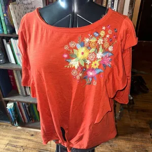 Umgee embroidered boho flowy orange S ruffled blouse thumbnail 1