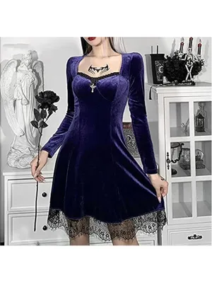 NEW Gothic Lolita Lace Dress Long Sleeve Lace-up Vintage Punk Puff Sleeve L thumbnail 5