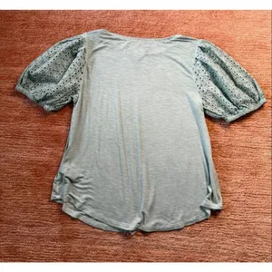Cupio Light Green Puff Sleeve Top Size L Eyelet Cotton Sleeves thumbnail 4