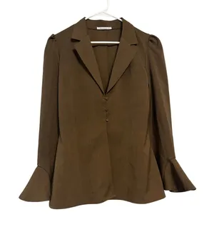 AEL Amy Enjoy Life Peplum Fitted Flared Sleeve Brown Blazer Top Size M thumbnail 1