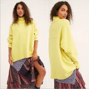 FREE PEOPLE Afterglow Lime Yellow Mock Neck oversized Sweater Top Size small thumbnail 1