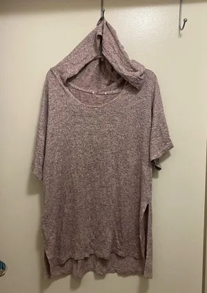 Womens Lightweight Short Sleeve Athletic Hoodie Shirt 2XL Bust 52” Pink & Gray thumbnail 1