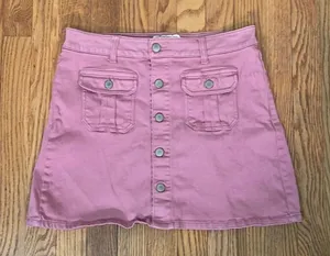 Altar'd State Womens Pink‎ Button Front Denim Mini Skirt Size S Cotton Blend Y2K thumbnail 1