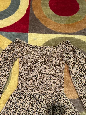 Bardot Leopard Print Animal Print Ruffle Mini Dres Off The Shoulder Smocked XS thumbnail 2