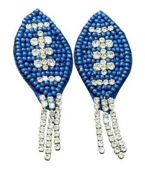 Football Earrings Womens‎ OS Blue Beaded Rhinestone Gameday Tailgate Sparkly thumbnail 1