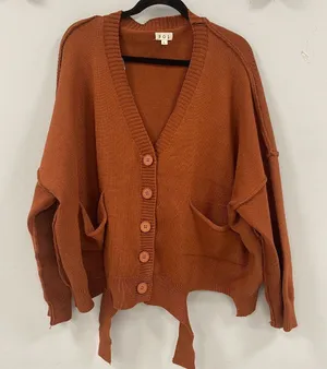 POL Oversized Boho Cardigan Sweater in Burnt Orange/Rust, Size Large thumbnail 1