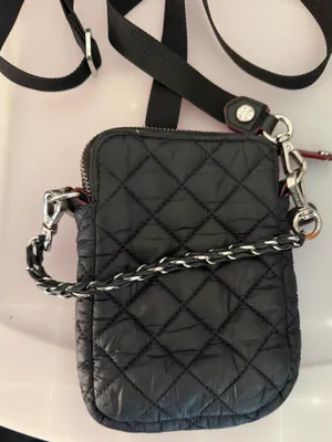 MZ WALLACE Black Quilted Crossbody Messenger Bag with Silver Hardware thumbnail 2