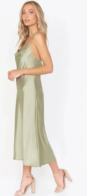 NWOT SMY Mumu Size XXL Wedding Verona Cowl Visit Dress Moss Green‎ Luxe Satin thumbnail 1