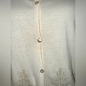 Elegant Beige Button-Front Cardigan with Sequin & Embroidered Detail Size Small thumbnail 2