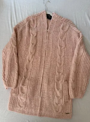 Abercrombie & Fitch Pink Cable Knit Open Front Cardigan Sweater Womens Medium thumbnail 1