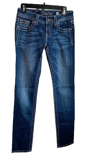 Miss Me Jeans Womens‎ Size 26 skinny cut Denim Embroidered Flower Pockets thumbnail 1