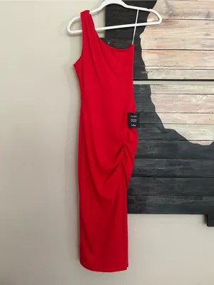 Lulus Centered on Style Red One-Shoulder Bodycon Ribbed Midi Dress Ruched Slit thumbnail 6