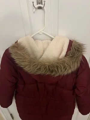 winter red puffy fur coat thumbnail 2