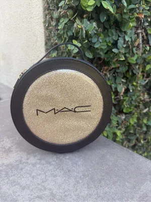 MAC Cosmetics Gold Glitter Round Cosmetic Case with Black Trim thumbnail 3
