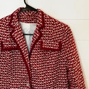 Women’s Red Patterned Women's Blazer Vintage Retro M-L Button Accents Handmade thumbnail 6