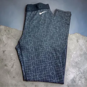 Nike Pro Compression Leggings Size M Geometric Print Black Gray thumbnail 4