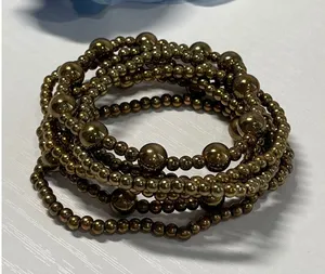 Gold Tone‎ Beaded Stretch Bracelet Set Stackable Layering Boho thumbnail 1