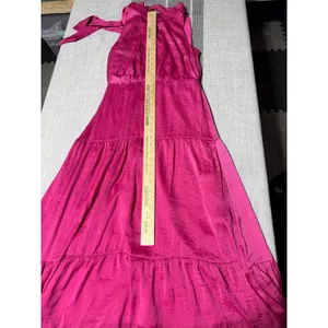 Sam Edelman Womens Pink Satin Tiered Halter Neck Maxi Dress Size 4‎ Boho Chic thumbnail 2