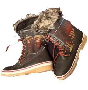 Celebrity Pink Mid-Calf Faux Fur Snow Boots Glacier-Brown Geometric Lace-Up 7M thumbnail 1