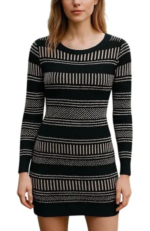Roxy Knit Sweater Dress XS Gray White Cozy Cabin Core Fall Winter Dress thumbnail 1