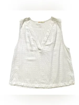 Marine Layer White Textured V-Neck Sleeveless Blouse thumbnail 2