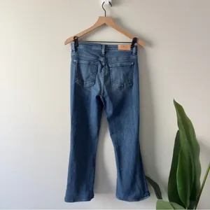 7 For All Mankind High Waist Slim Kick Jeans Dark Blue Wash Flare Jean denim EUC thumbnail 5