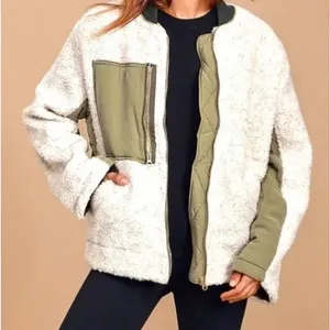 Free People Women's Rivington Sherpa Jacket, Desert Combo, Green, Medium thumbnail 4